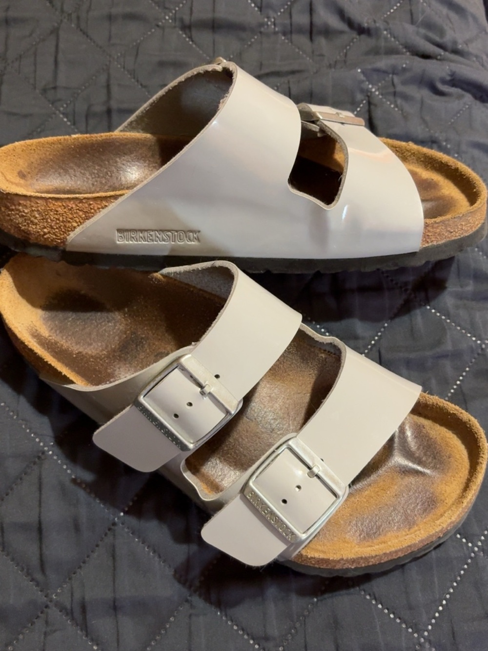 Birkenstock Women’s Two-Strap Patent Sandals in Grey
